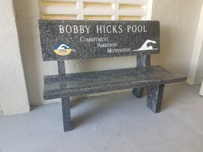 Blue Pearl park bench Bobby Hicks pool