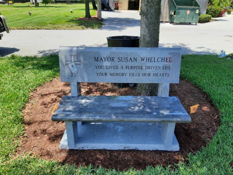 Park Bench with cross emblem