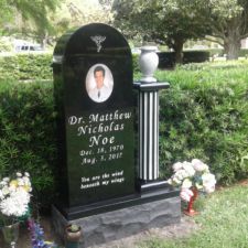 Black granite memorial with large photo and column and vase, Curlew Hills