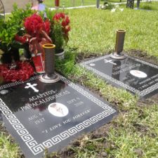 Black granite greek key memorial Tarpon Springs