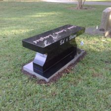 Black cremation bench lettered top , Dunedin Cemetery